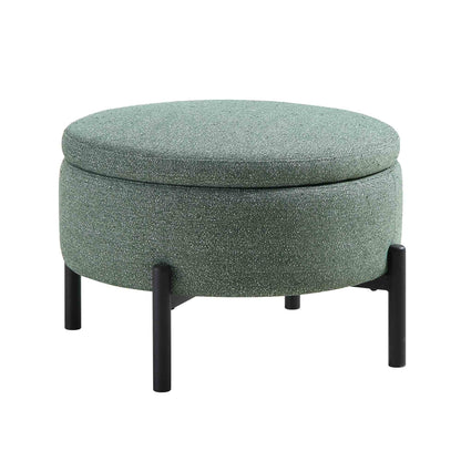 Pouf de rangement rond Amboise, tissu texturé vert épicéa