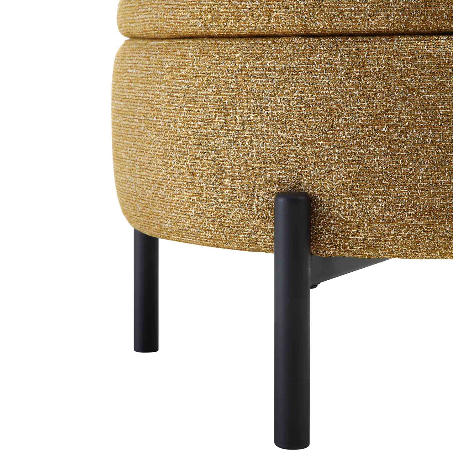 Pouf de rangement rond Amboise, tissu texturé souci