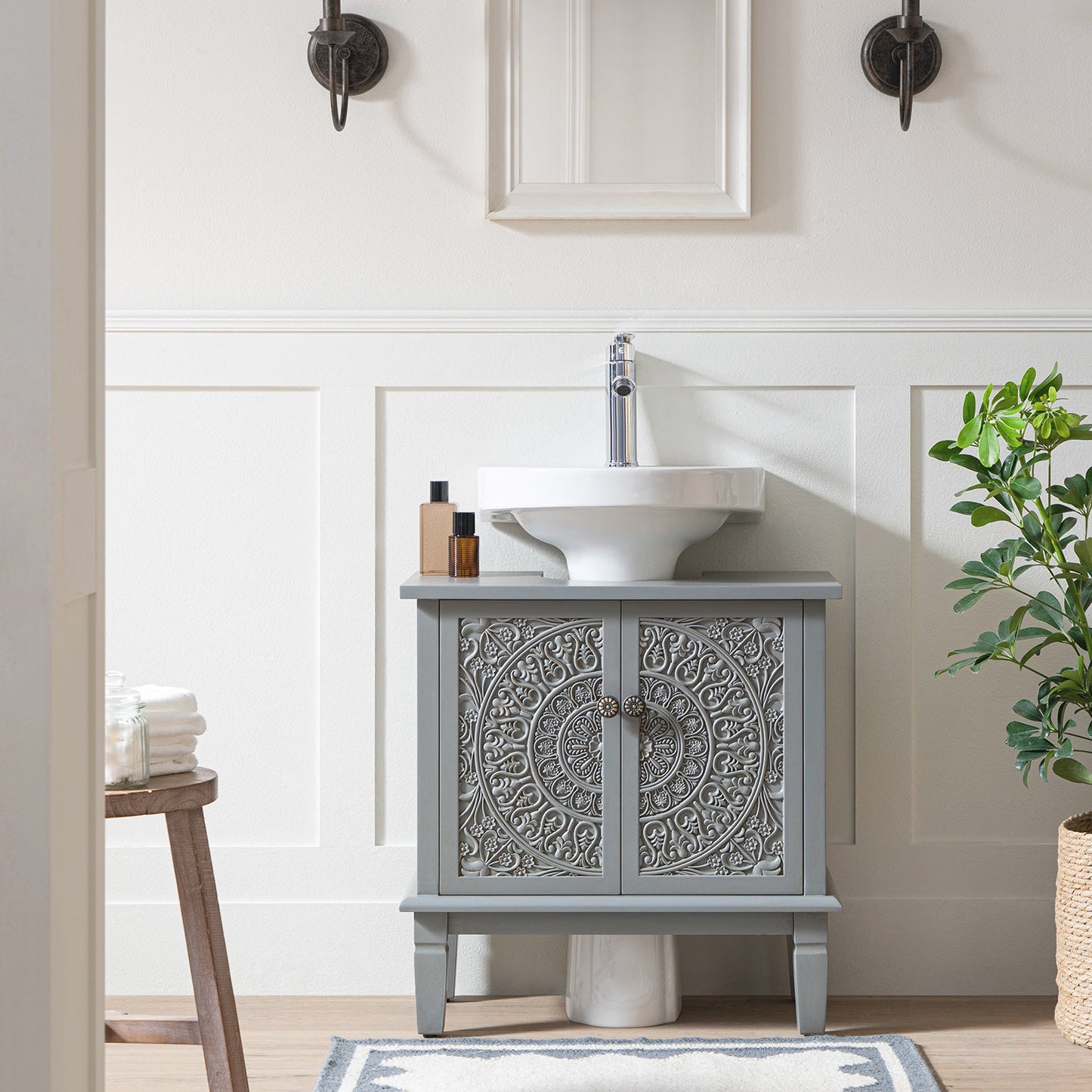 Meuble-lavabo de salle de bain sculpté Chantilly gris moyen