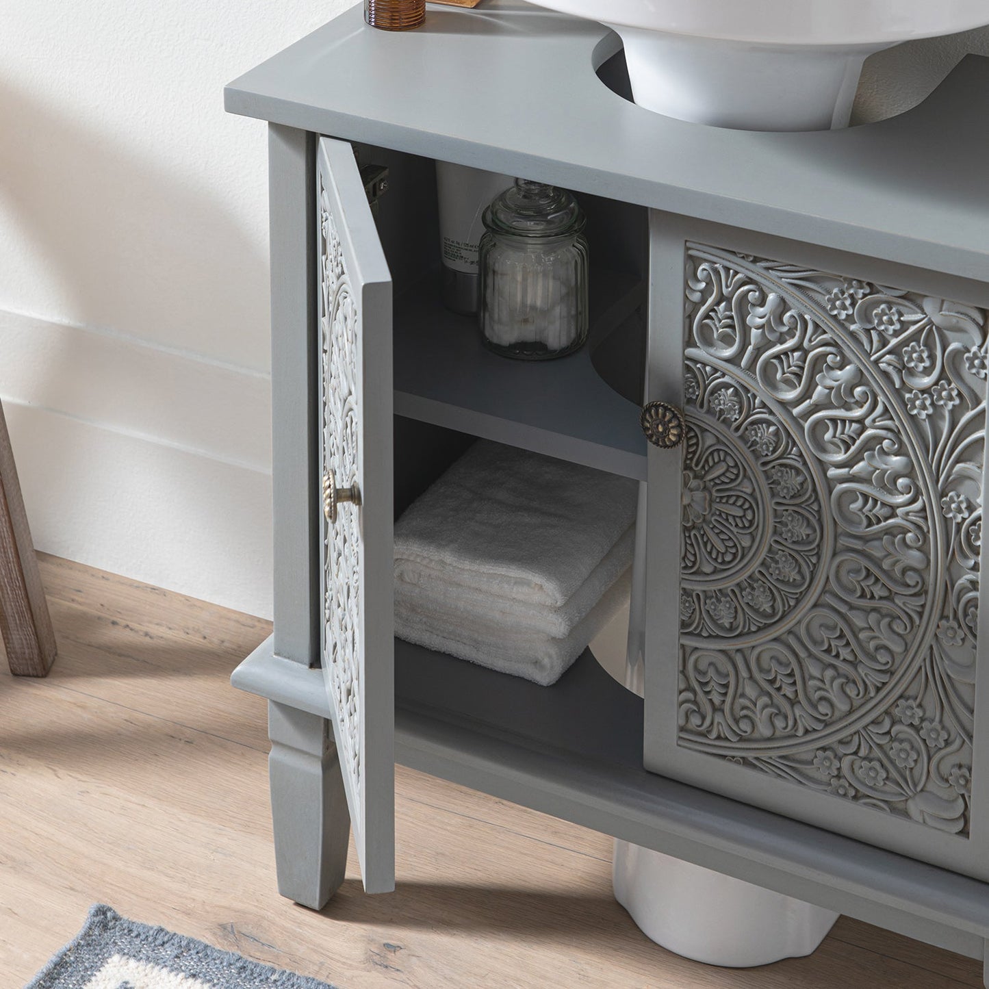 Meuble-lavabo de salle de bain sculpté Chantilly gris moyen