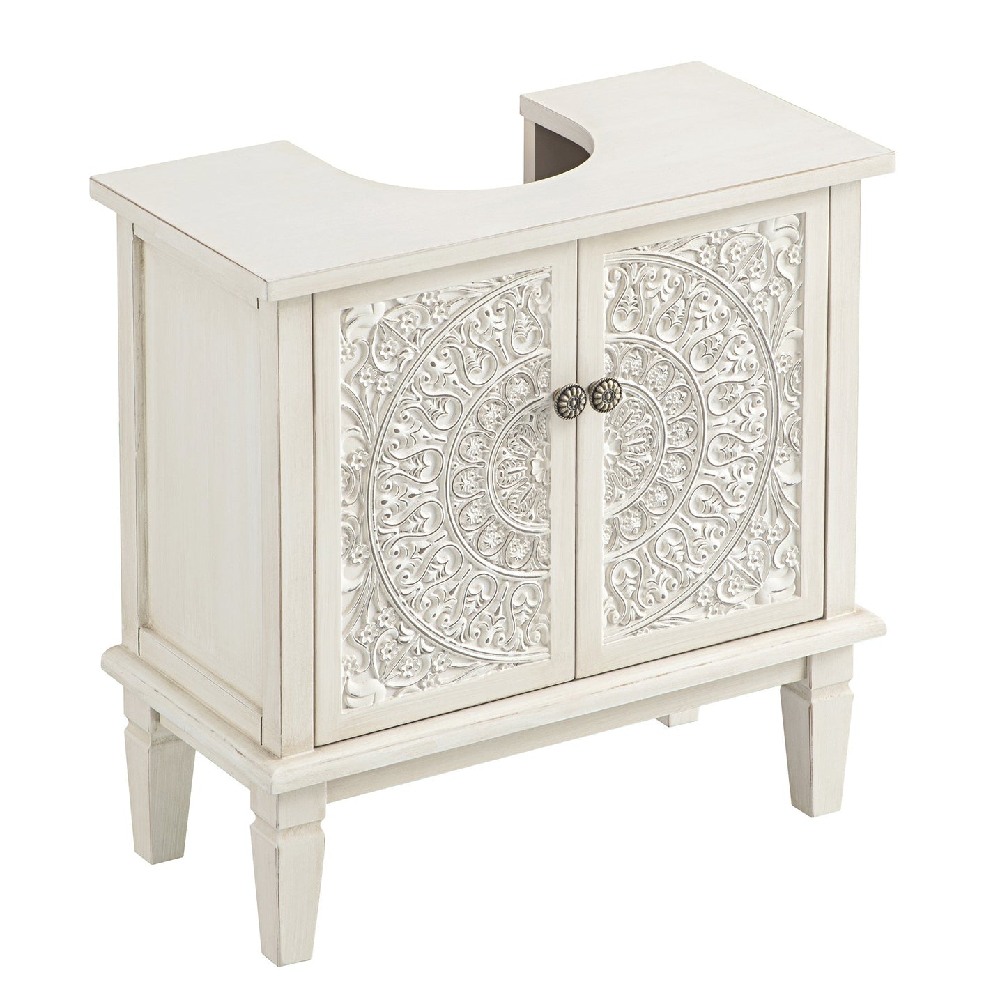 Meuble-lavabo de salle de bain sculpté blanchi à la chaux Chantilly