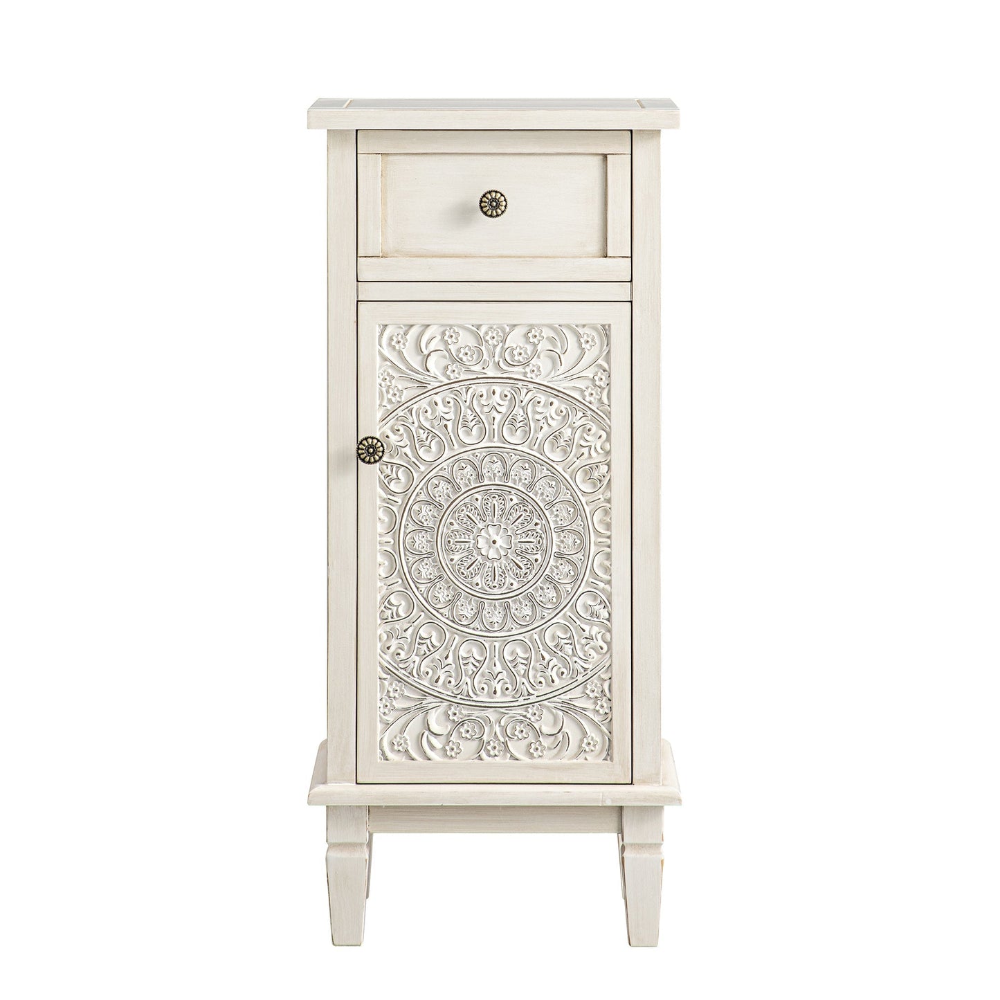 Armoire de salle de bain sculptée blanchie à la chaux de Chantilly