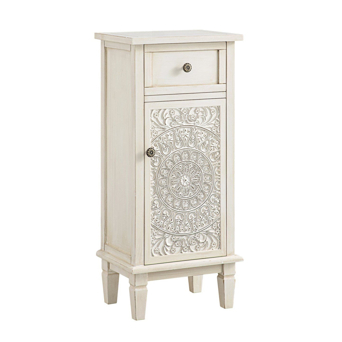 Armoire de salle de bain sculptée blanchie à la chaux de Chantilly