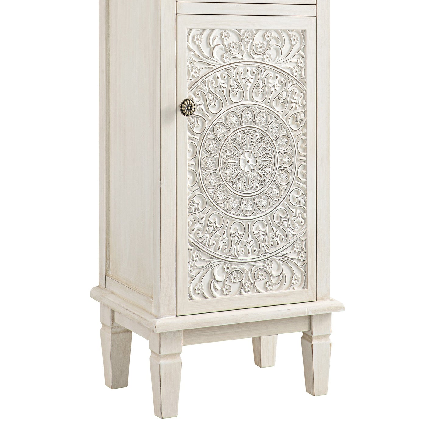 Armoire de salle de bain sculptée blanchie à la chaux de Chantilly