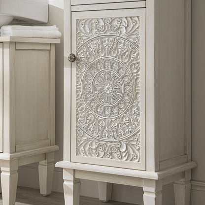 Armoire de salle de bain sculptée blanchie à la chaux de Chantilly