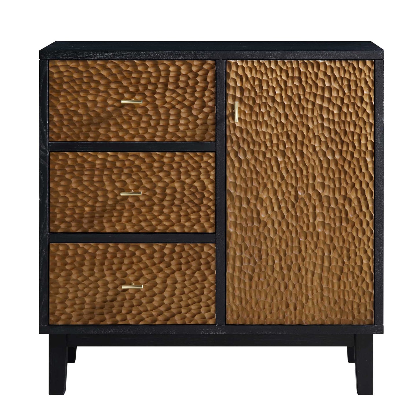Buffet Bianca Chip sculpté à 1 porte et 3 tiroirs, bronze antique et noir