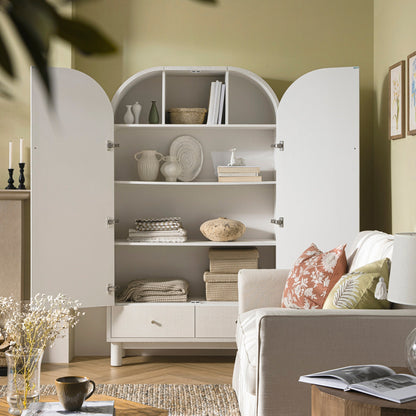 Grand meuble de rangement Maude, frêne blanc lavé avec raphia