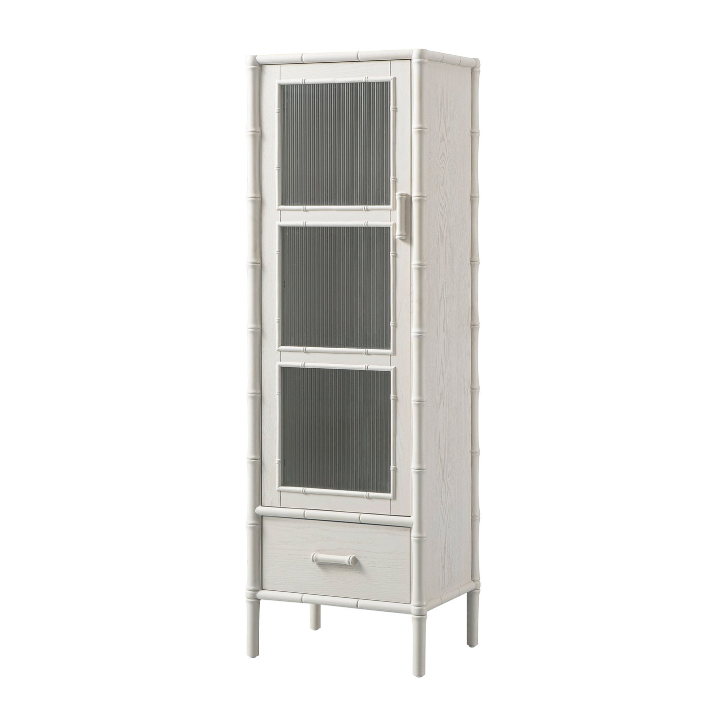 Armoire 1 porte Elstowe en imitation bambou et verre cannelé, blanc ombré
