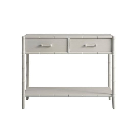 Console Elstowe imitation bambou à 2 tiroirs, blanc ombré