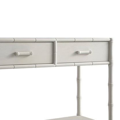 Console Elstowe imitation bambou à 2 tiroirs, blanc ombré