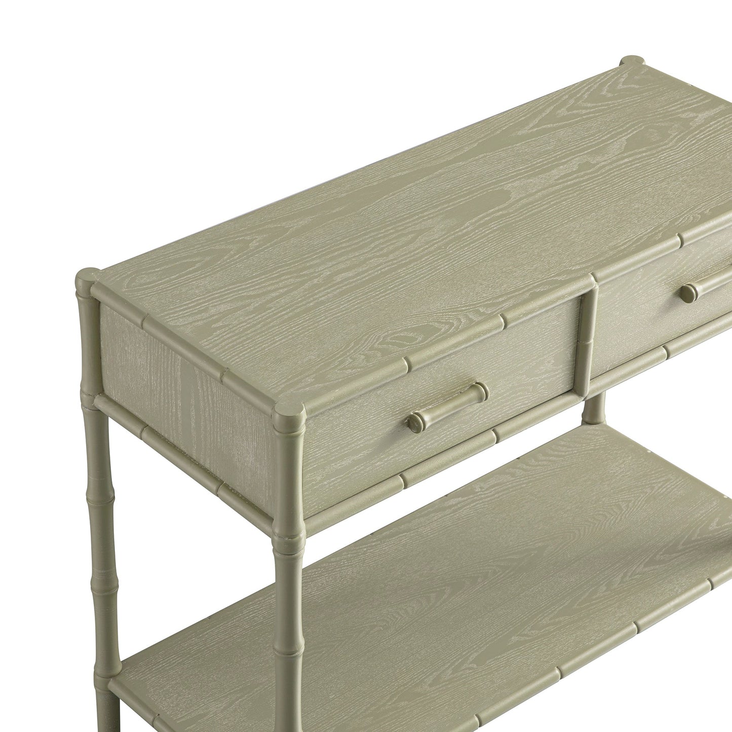 Console 2 tiroirs Elstowe en imitation bambou, vert sauge