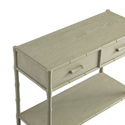Console 2 tiroirs Elstowe en imitation bambou, vert sauge