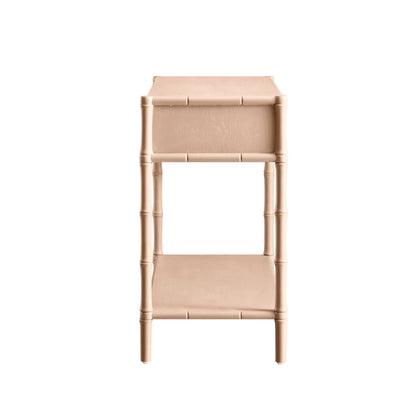 Console 2 tiroirs Elstowe en imitation bambou, rose nude