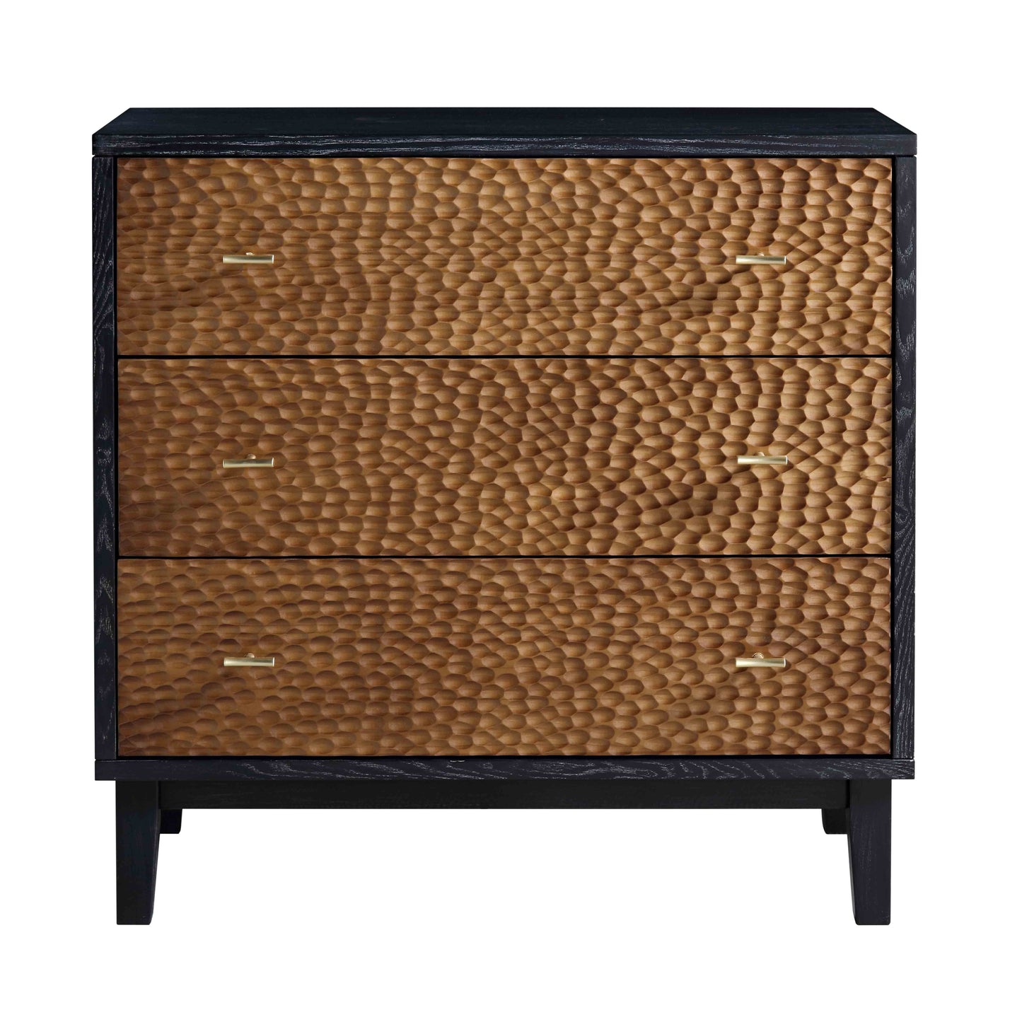 Commode 3 tiroirs sculptée Bianca Chip, bronze antique et noir