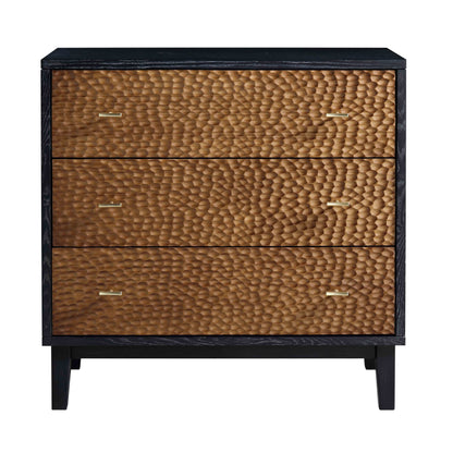 Commode 3 tiroirs sculptée Bianca Chip, bronze antique et noir