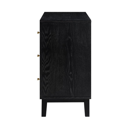 Commode 3 tiroirs sculptée Bianca Chip, bronze antique et noir