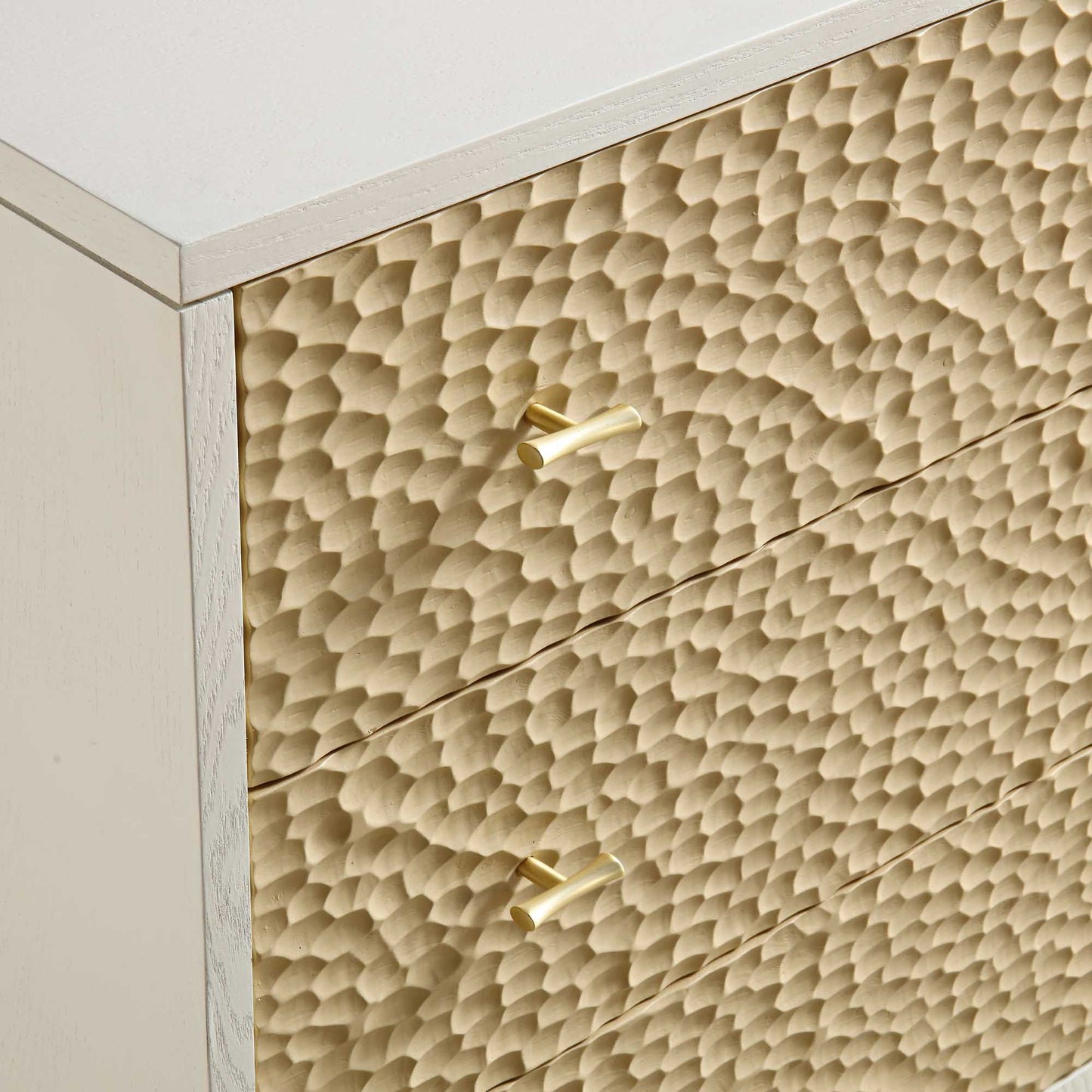 Commode 3 tiroirs sculptée Bianca Chip, beige sable et ivoire