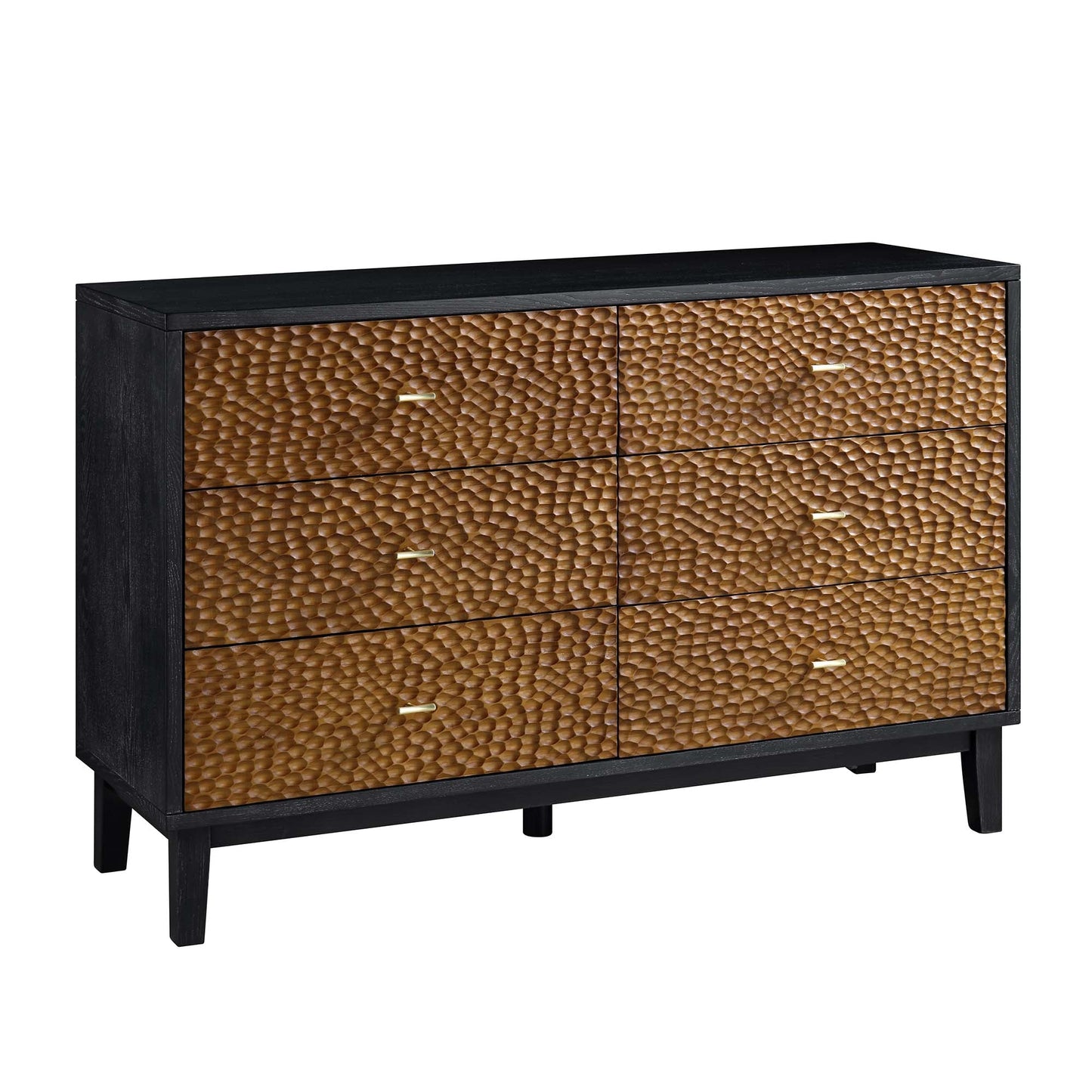 Commode 6 tiroirs sculptée Bianca Chip, bronze antique et noir