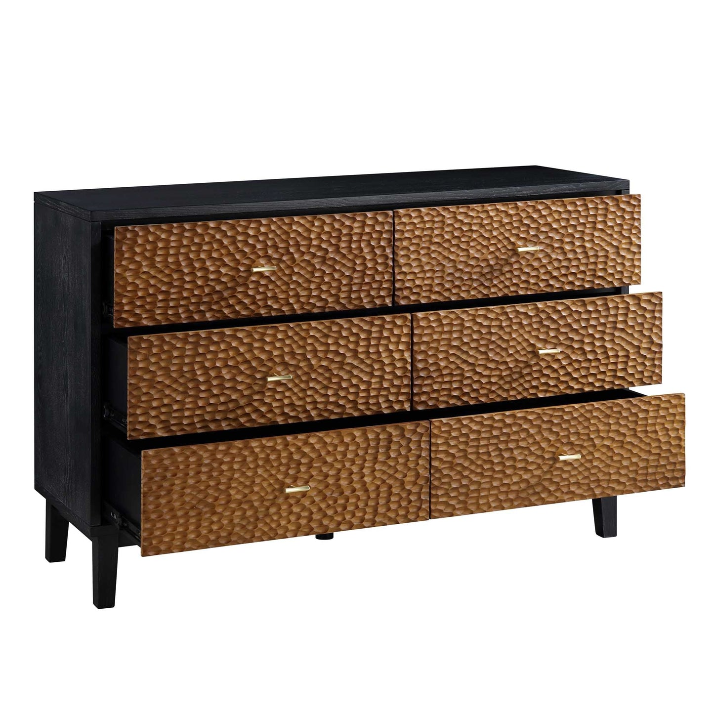Commode 6 tiroirs sculptée Bianca Chip, bronze antique et noir