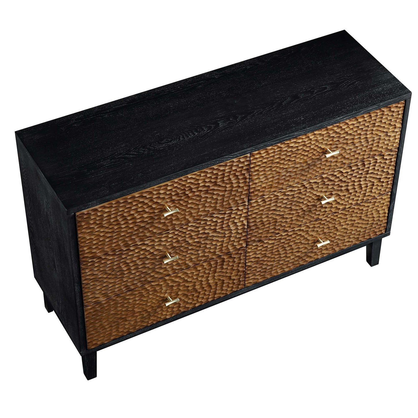 Commode 6 tiroirs sculptée Bianca Chip, bronze antique et noir
