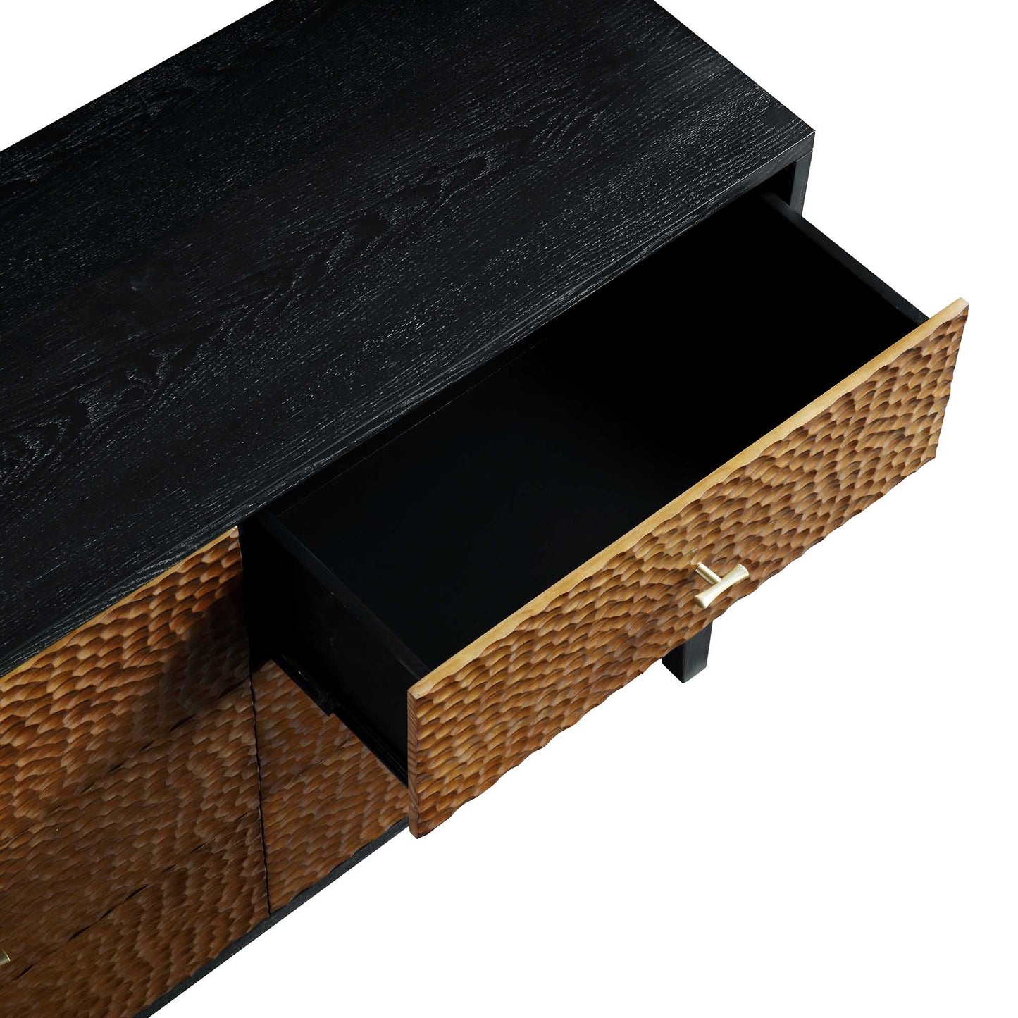 Commode 6 tiroirs sculptée Bianca Chip, bronze antique et noir