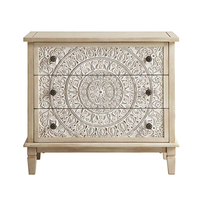 Commode 3 tiroirs sculptée blanchie à la chaux de Chantilly