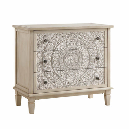 Commode 3 tiroirs sculptée blanchie à la chaux de Chantilly