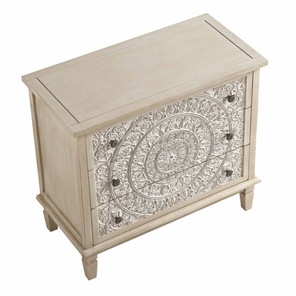 Commode 3 tiroirs sculptée blanchie à la chaux de Chantilly