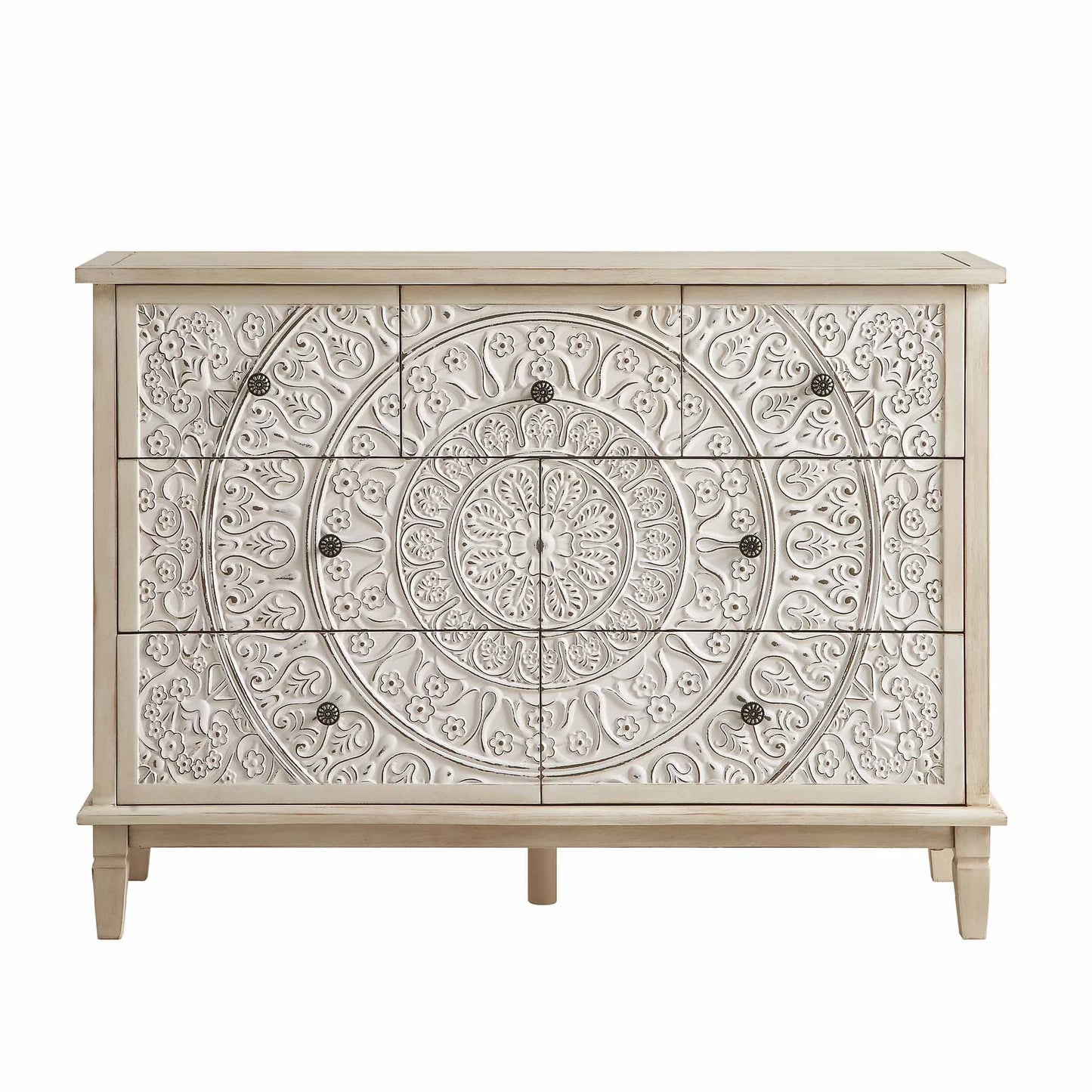 Commode 3 tiroirs sculptée blanchie à la chaux de Chantilly