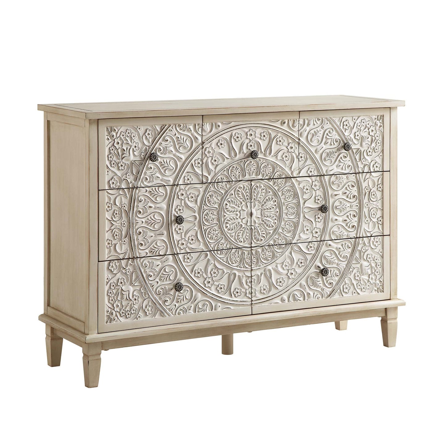 Commode 3 tiroirs sculptée blanchie à la chaux de Chantilly
