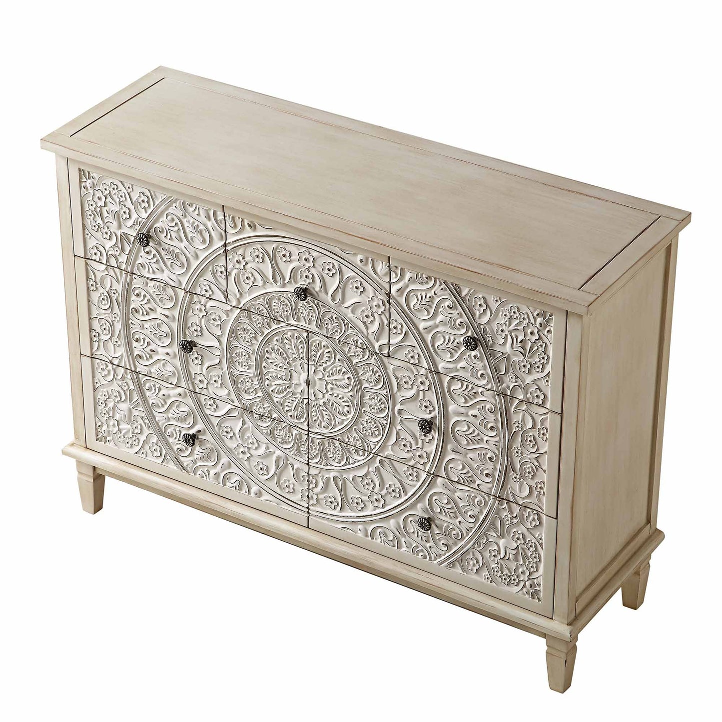 Commode 3 tiroirs sculptée blanchie à la chaux de Chantilly