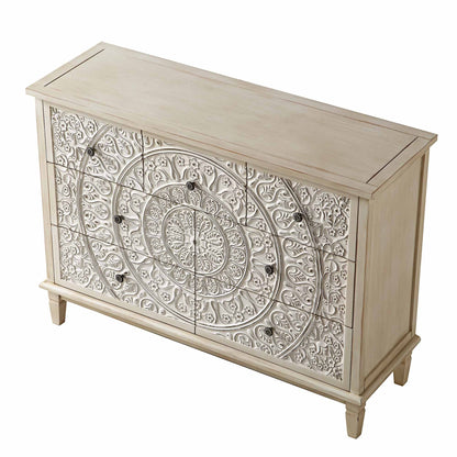 Commode 3 tiroirs sculptée blanchie à la chaux de Chantilly