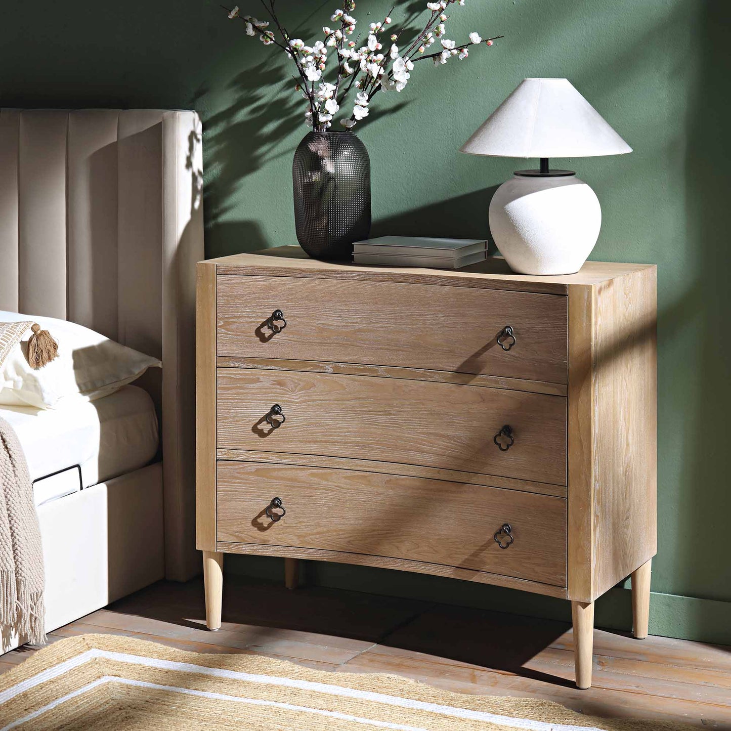 Commode concave 3 tiroirs Thalia, naturel