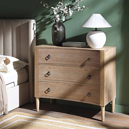 Commode concave 3 tiroirs Thalia, naturel