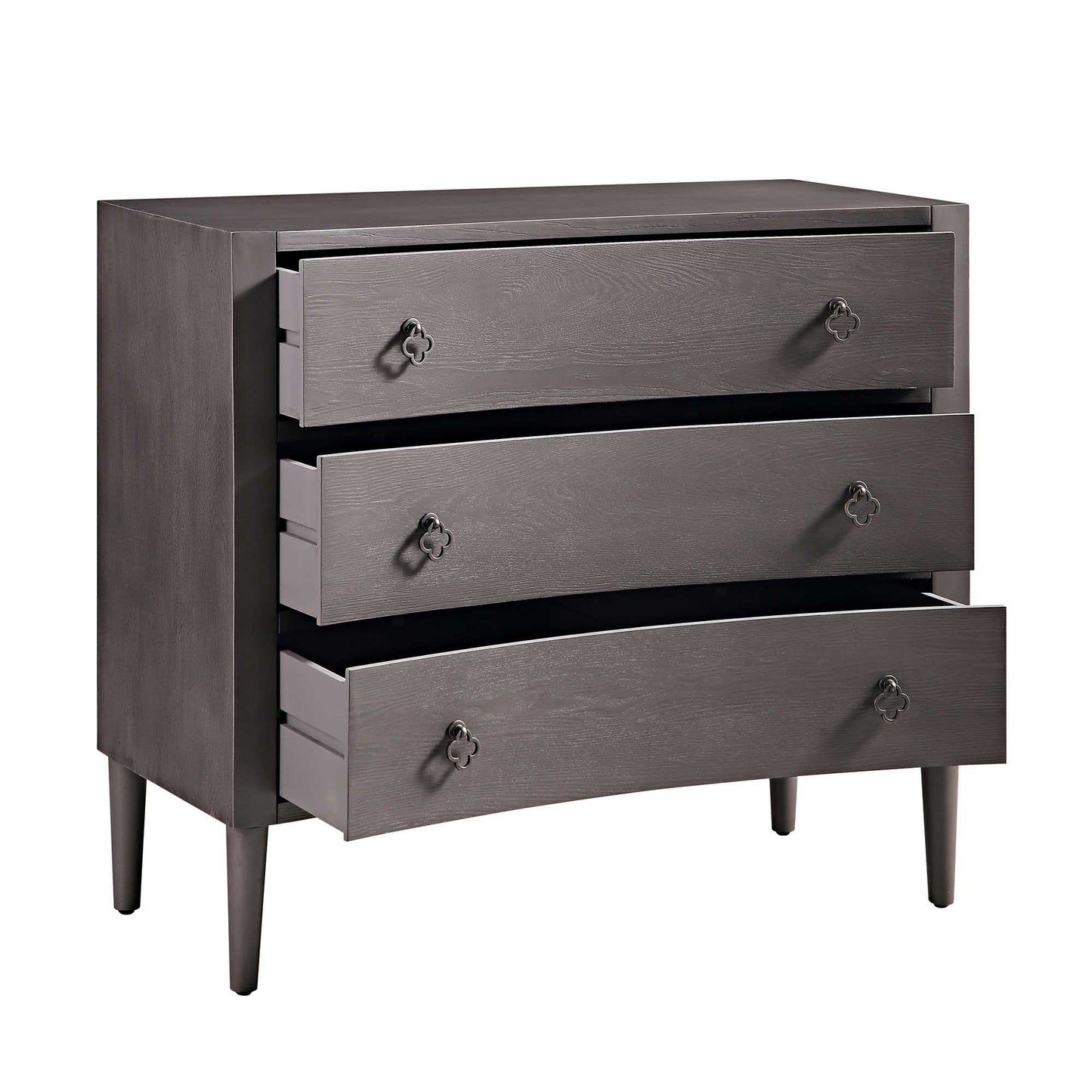 Commode concave Thalia à 3 tiroirs, chêne argenté
