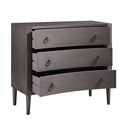 Commode concave Thalia à 3 tiroirs, chêne argenté