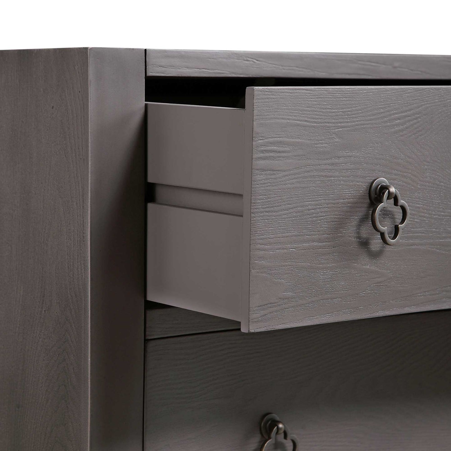 Commode concave Thalia à 3 tiroirs, chêne argenté
