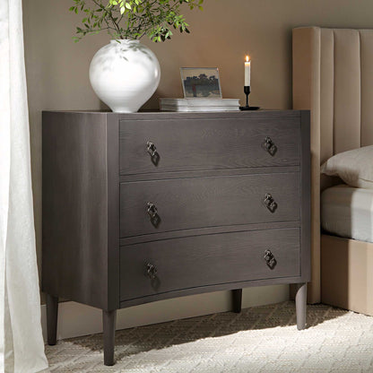 Commode concave Thalia à 3 tiroirs, chêne argenté