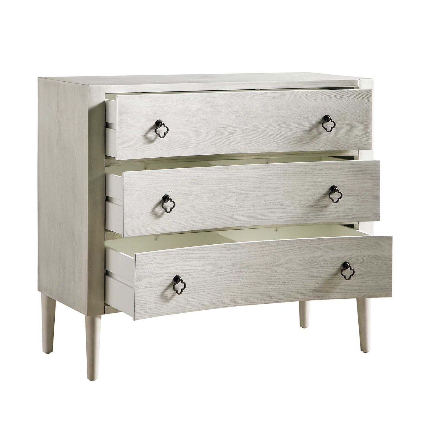 Commode concave Thalia à 3 tiroirs, blanc délavé