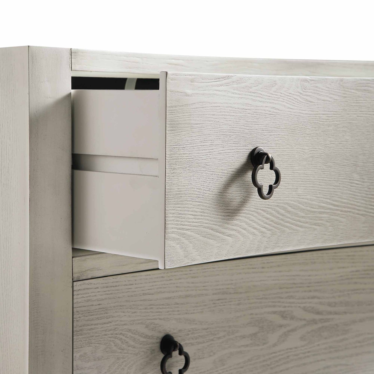Commode concave Thalia à 3 tiroirs, blanc délavé
