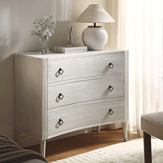 Commode concave Thalia à 3 tiroirs, blanc délavé