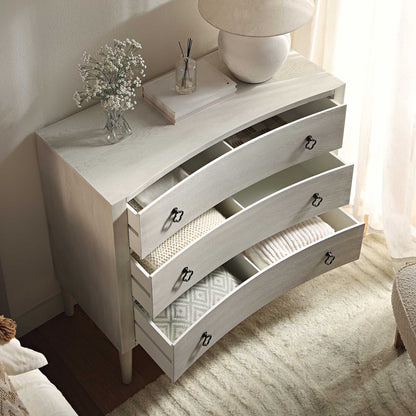 Commode concave Thalia à 3 tiroirs, blanc délavé