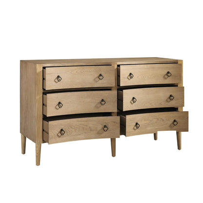 Commode double concave à six tiroirs Thalia, naturelle