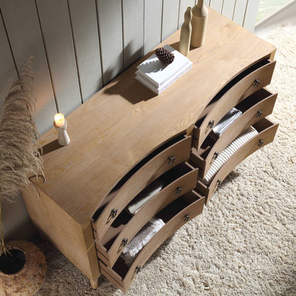 Commode double concave à six tiroirs Thalia, naturelle