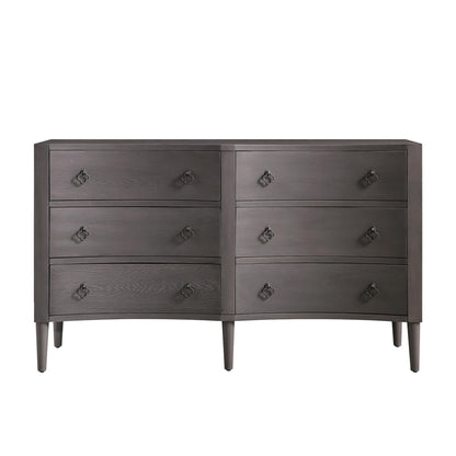Commode double concave à six tiroirs Thalia, chêne argenté