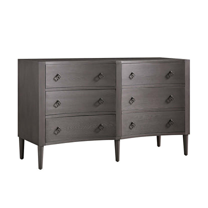 Commode double concave à six tiroirs Thalia, chêne argenté