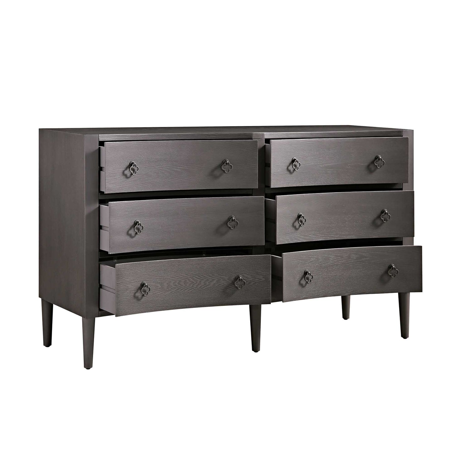 Commode double concave à six tiroirs Thalia, chêne argenté