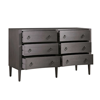 Commode double concave à six tiroirs Thalia, chêne argenté