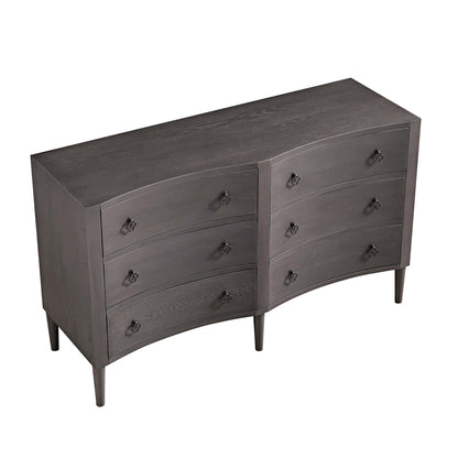 Commode double concave à six tiroirs Thalia, chêne argenté