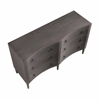 Commode double concave à six tiroirs Thalia, chêne argenté